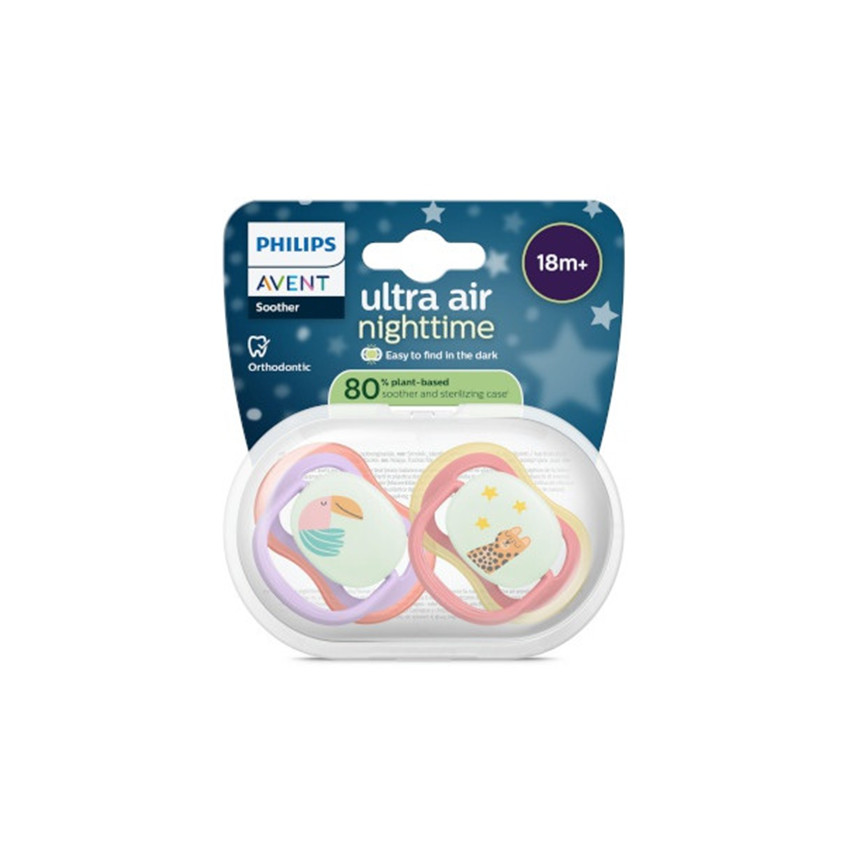 Lot de 2 sucettes silicone 18M+ Ultra Air nuit décorées 