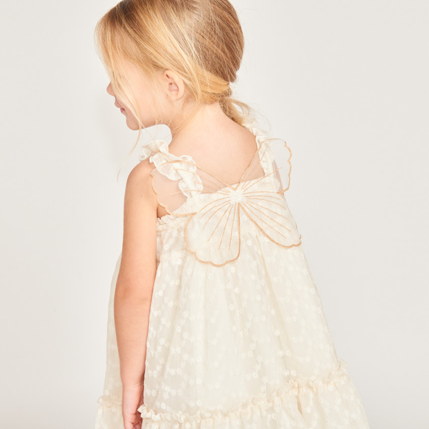 Robe à bretelles en tulle brodée ailes de papillon dans le dos pour bébé fille 