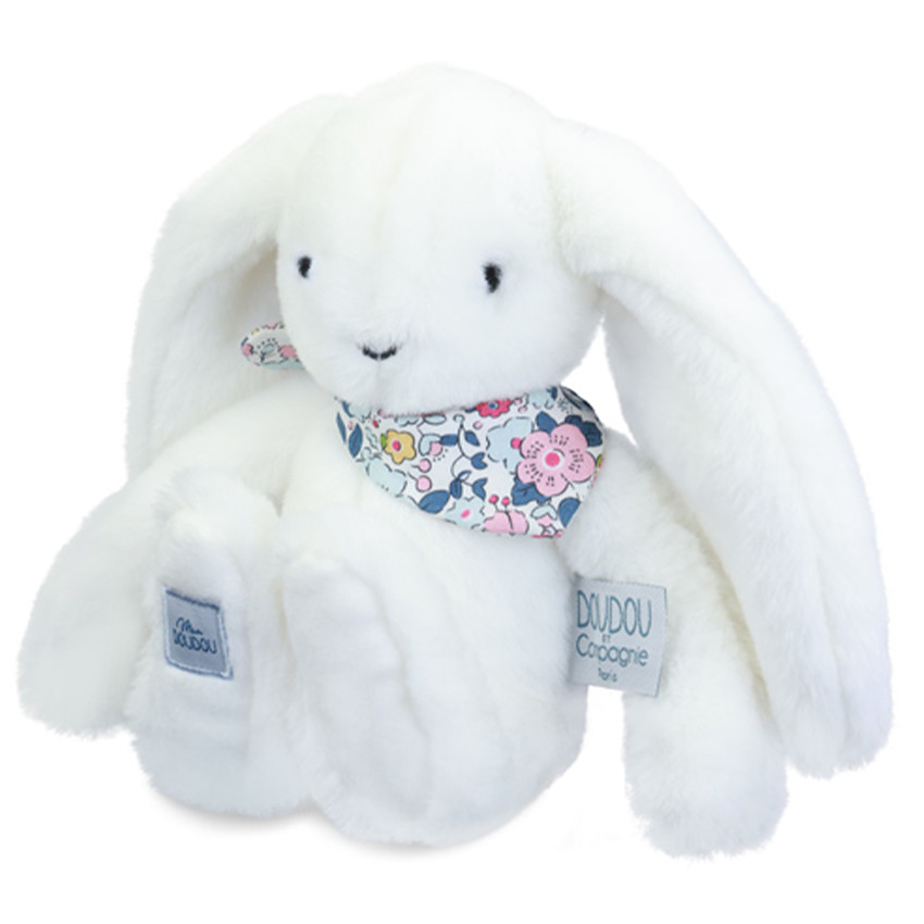 Peluche Lapin Fleurette 25cm Blanc 