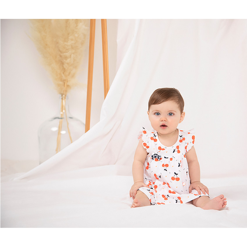Robe manches courtes volantées imprimé cerises pour bébé fille 