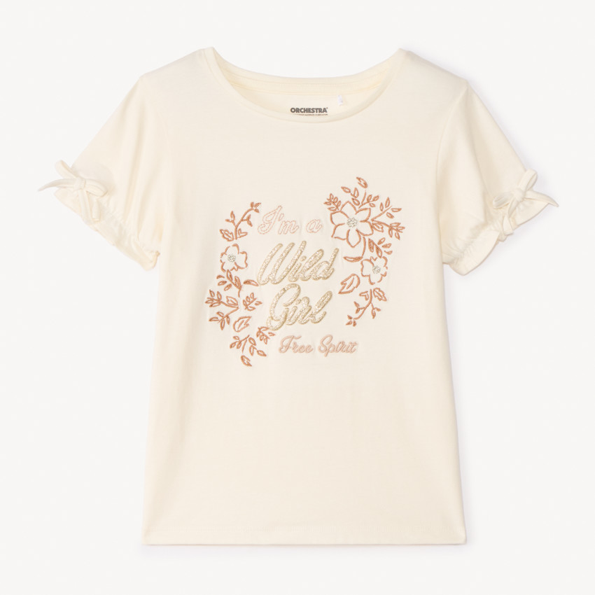 T-shirt manches courtes nouées à broderies pour fille