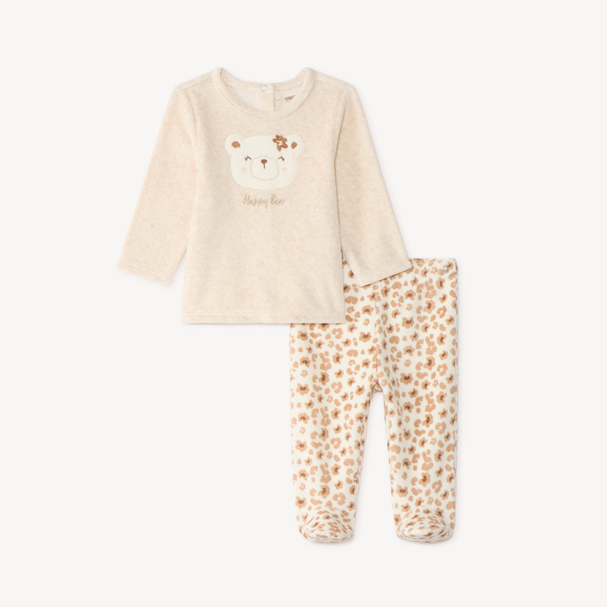 Pyjama 2 pièces bébé fille broderie ourson 
