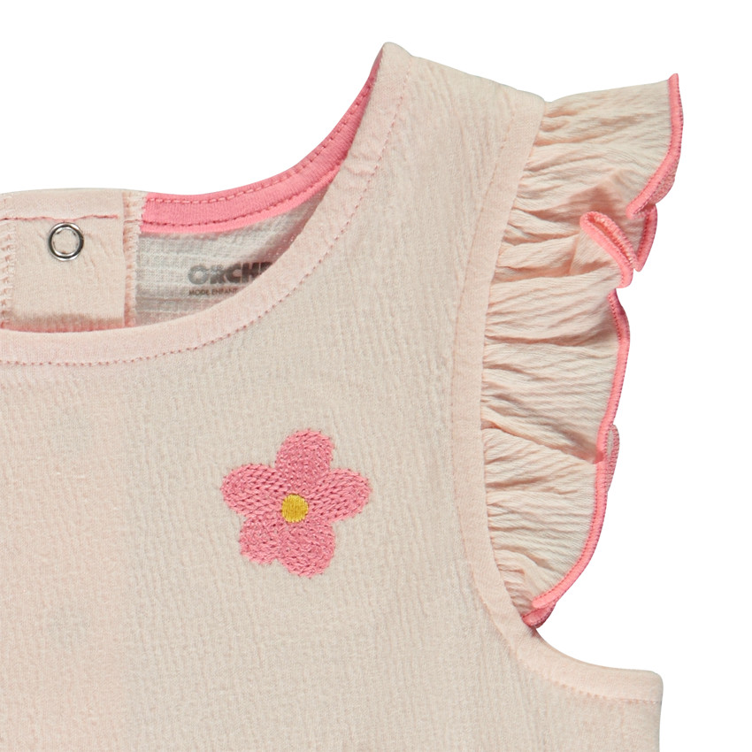 Combishort effet froissé à fleur brodée pour bébé fille 