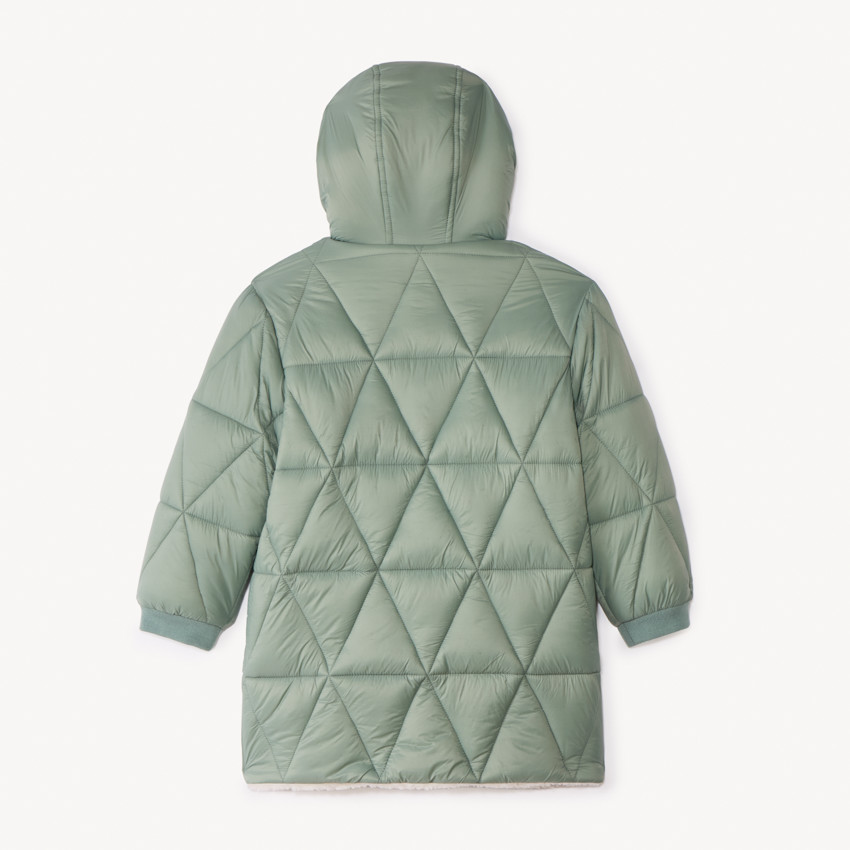 Doudoune longue réversible bi-matière pour fille 