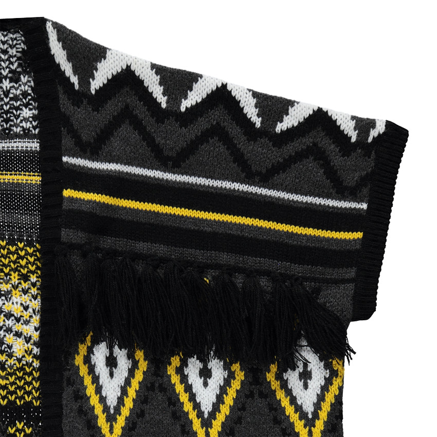 Junior - Cape poncho en tricot imprimé avec pompons 