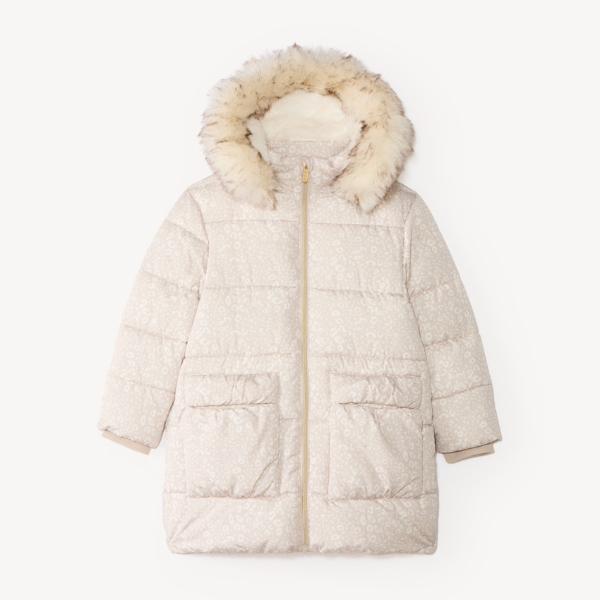Doudoune longue fille à capuche avec fourrure 
