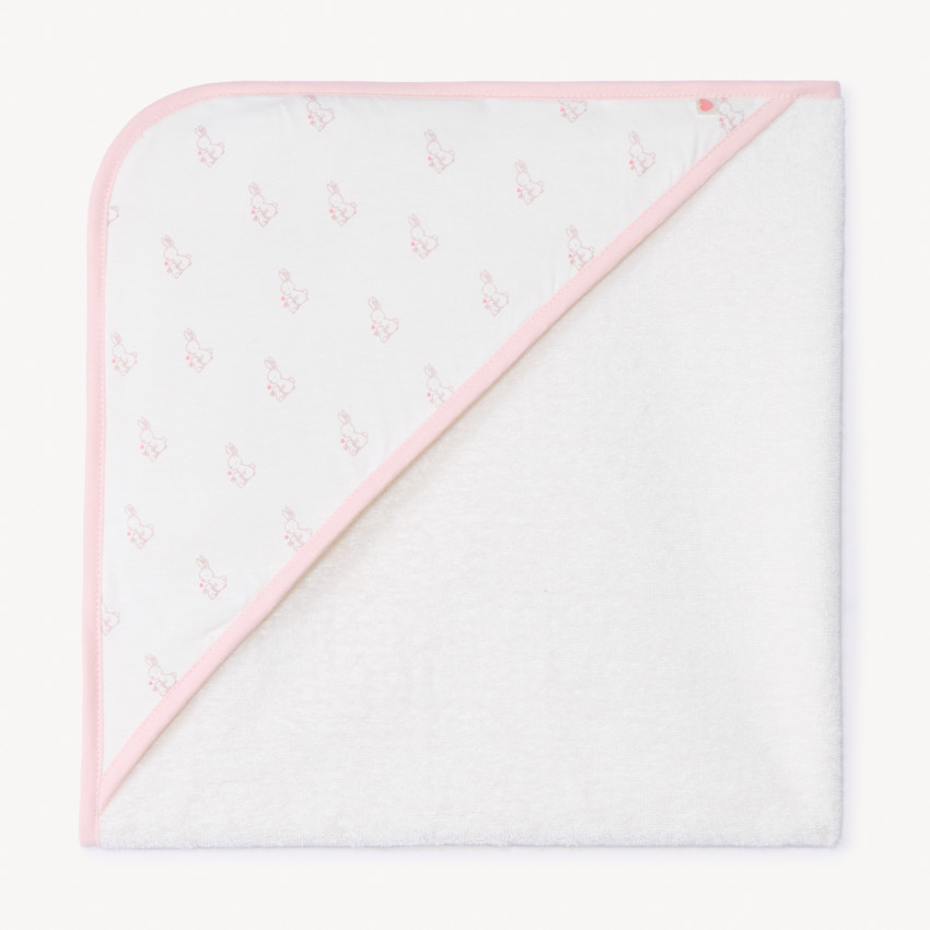 Cape de bain bi-matière imprimé lapins pour bébé fille 