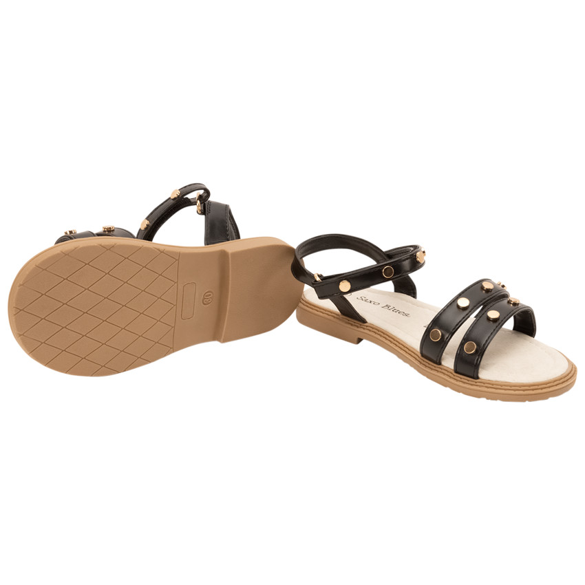 Sandales velcro effet cuir à rivets dorés pour fille 