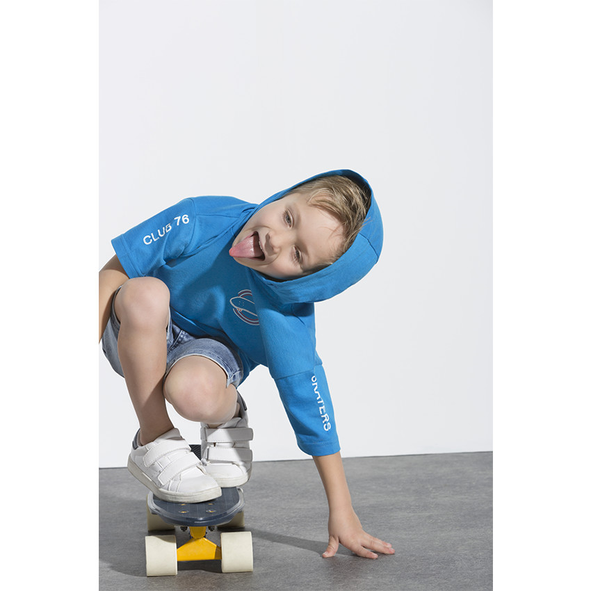 Sweat manches courtes léger à capuche print skate 