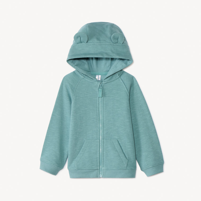 Gilet molleton uni à capuche ourson pour bébé garçon - Bleu