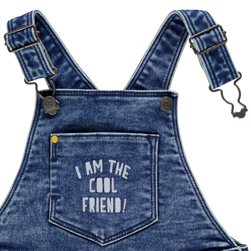 Salopette longue effet used à poche et message 