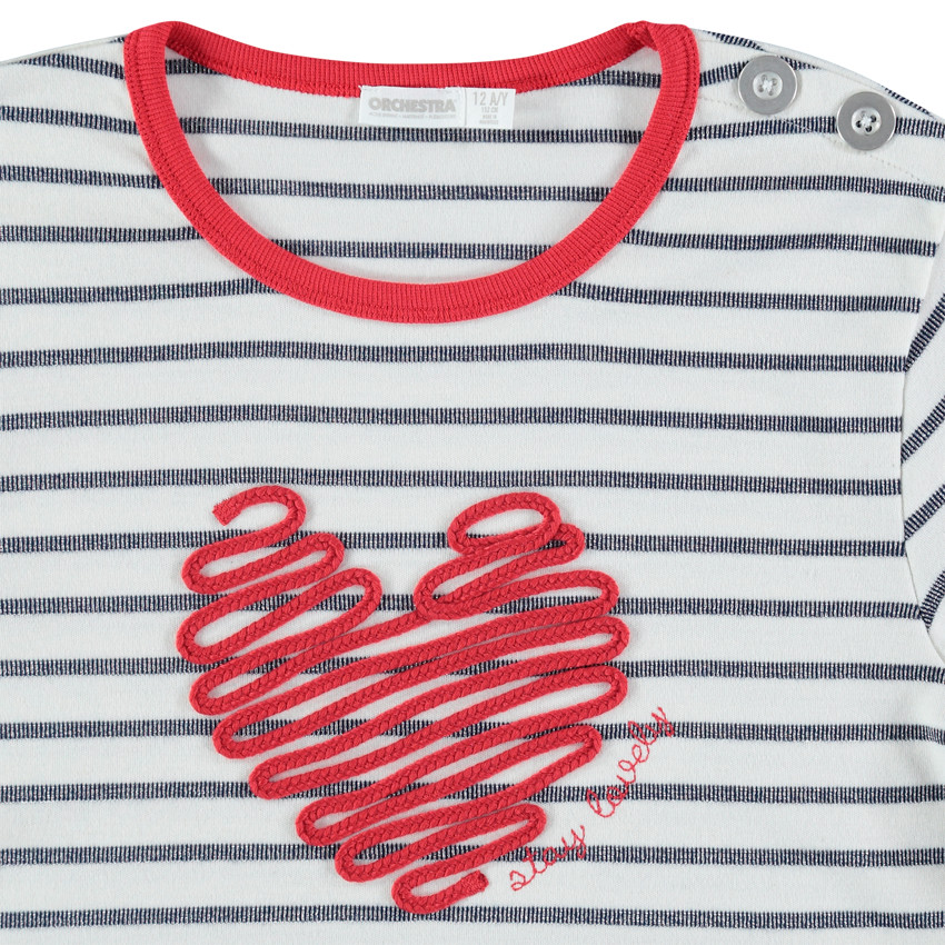 Sweat en molleton fin rayé avec coeur en cordelette 