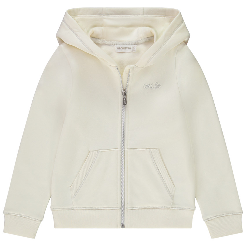 Gilet à capuche uni molletonné et brodé fille