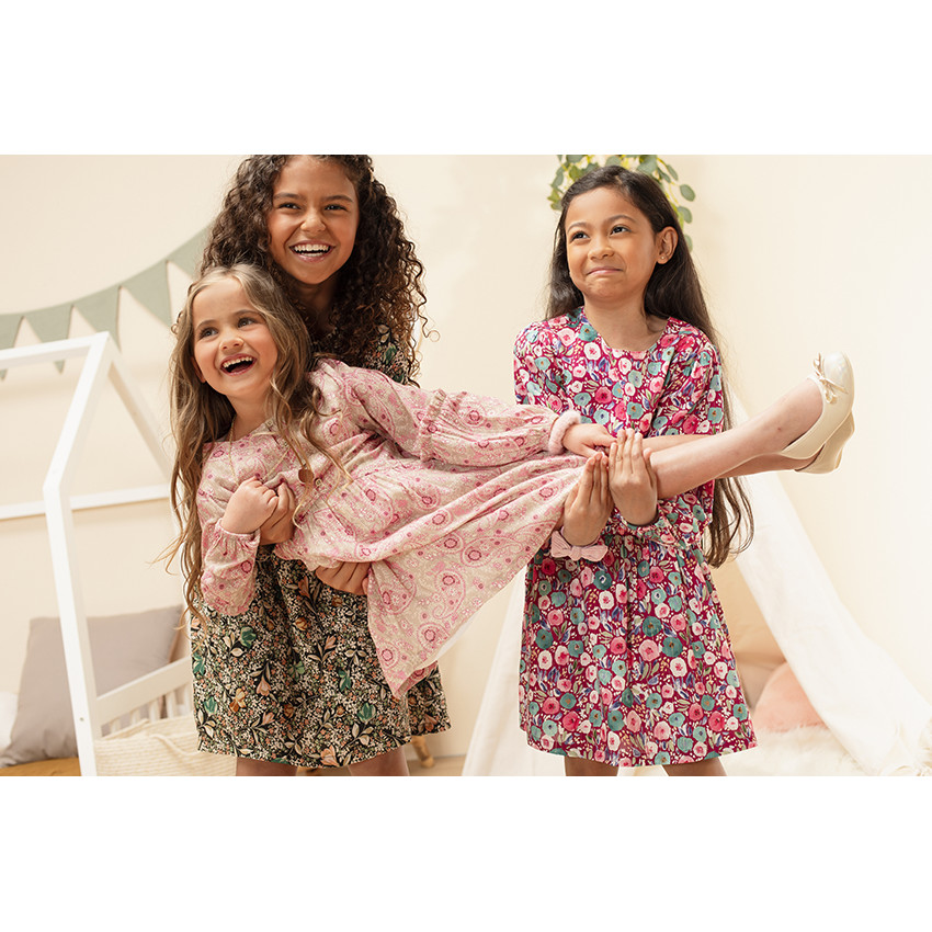 Robe manches longues bouffantes imprimé fleuri pour fille 