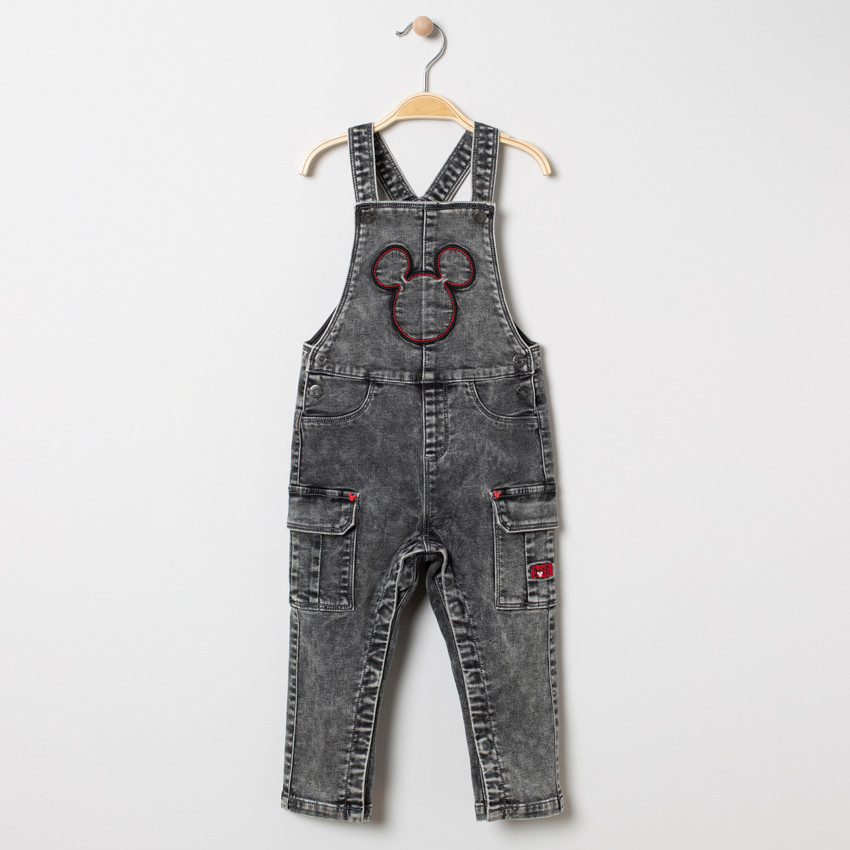 Salopette en jean effet used doublée motif Mickey Disney 
