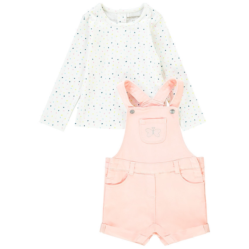 Ensemble t-shirt en maille côtelée + salopette courte pour bébé fille 