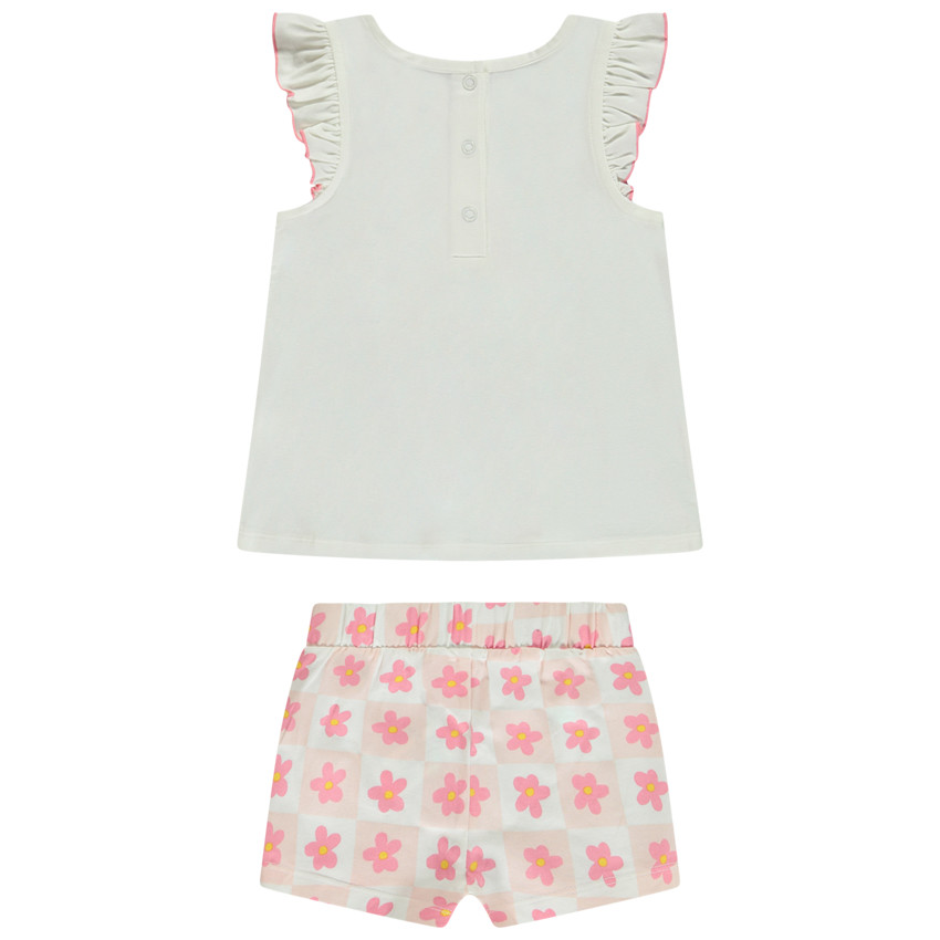 Ensemble 2 pièces imprimé damier et fleurs brodées pour bébé fille 