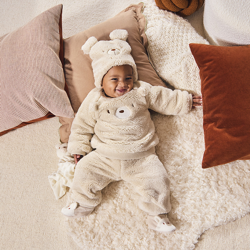 Bonnet ludique ourson en sherpa pour bébé 