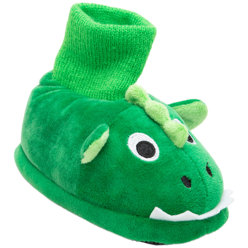 Chaussons dinosaures en peluche à détails brodés du 24 au 27 
