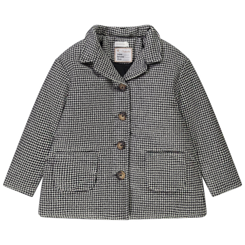 Manteau en laine imprimé pied-de-poule pour fille