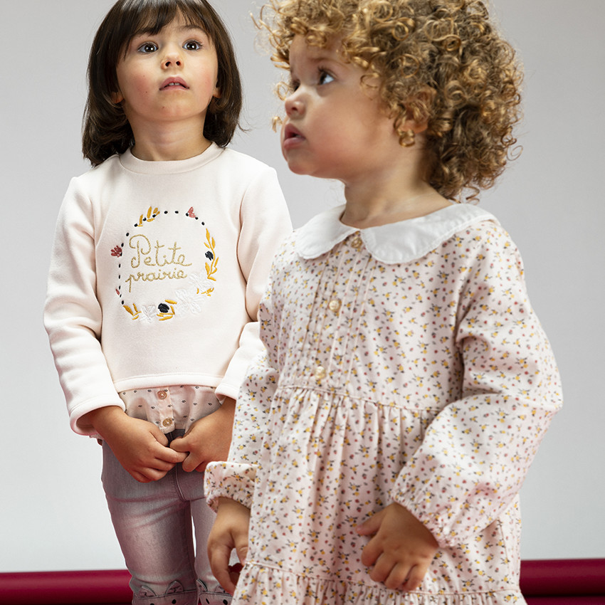 Sweat 2 en 1 en molleton contre collé et sherpa avec broderies pour bébé fille 