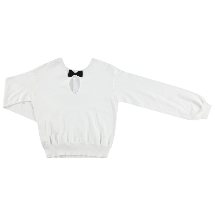 Junior - Pull en tricot avec inscription en cordelette et noeud au dos 