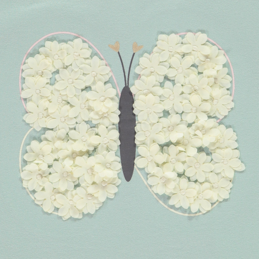 T-shirt manches courtes volantées avec papillon à fleurs 3D pour bébé fille  