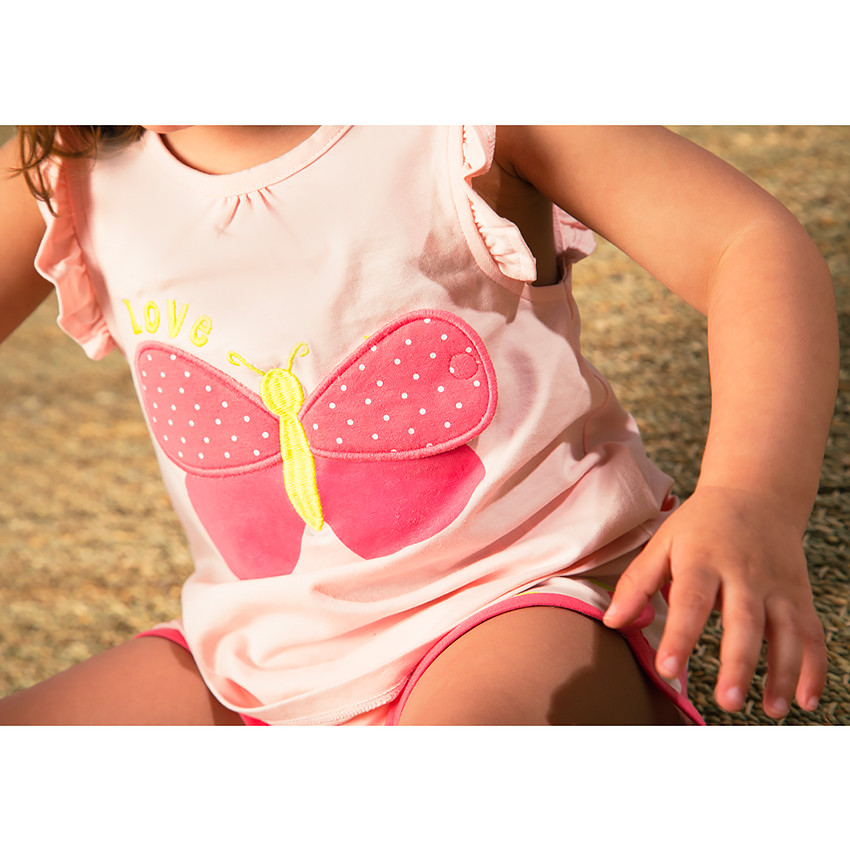 Ensemble de plage débardeur avec papillon en relief + short pour bébé fille 