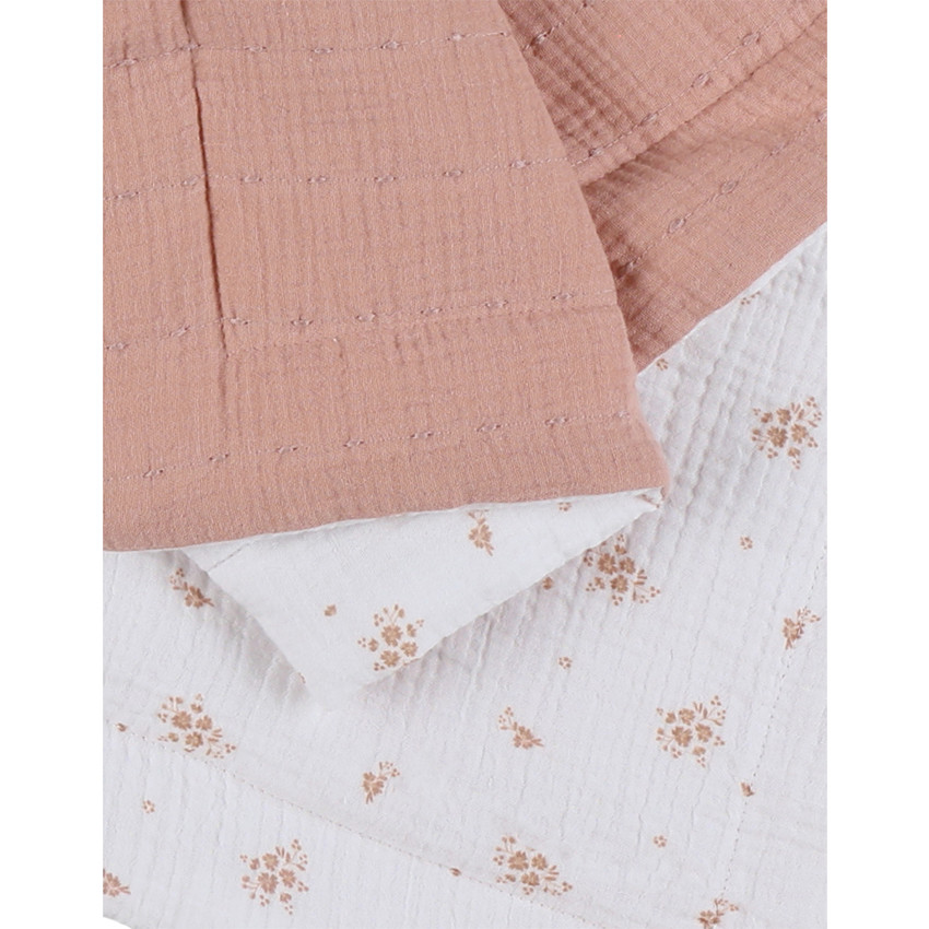 Couverture berceau 75x100 mousseline bio Rose & Blanc Vintage Flowers 