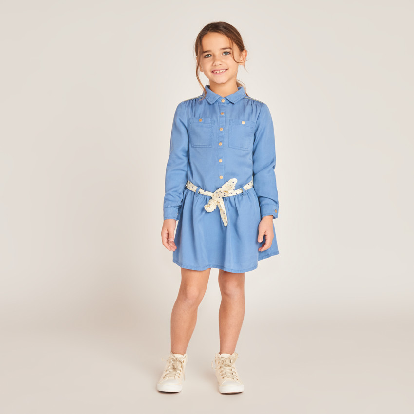 Robe chemise manches longues avec ceinture pour fille
