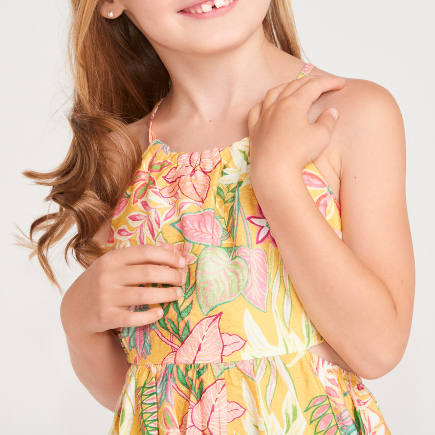 Robe longue à bretelles imprimé tropical pour fille 