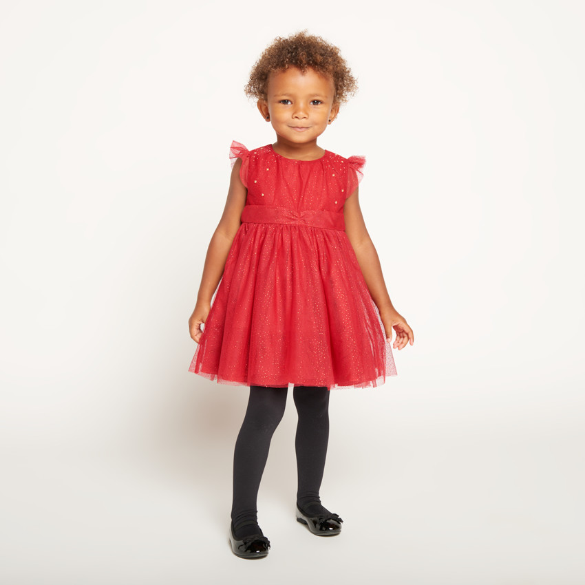 Robe de fête manches courtes en tulle pailleté pour bébé fille