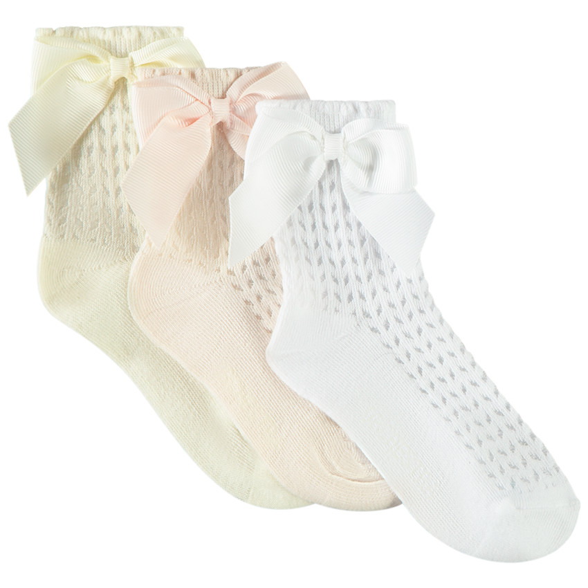 Lot de 3 paires de chaussettes fantaisie à nœud pour fille