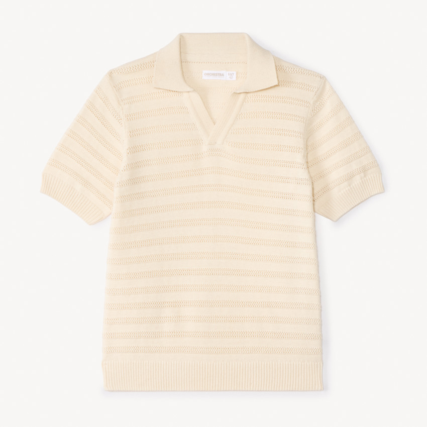 Polo manches courtes tricot fantaisie ajouré pour garçon