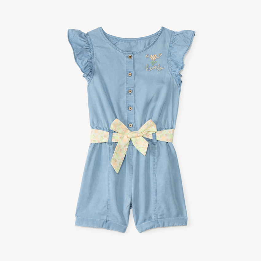 Combishort en sergé avec ceinture pour bébé fille