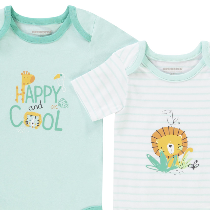 Lot de 5 bodies manches courtes lion pour bébé garçon avec ouvertures différentes selon l'âge 
