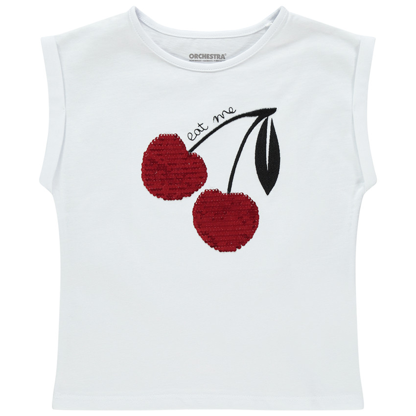 T-shirt forme boîte fruit en sequins magiques pour fille 