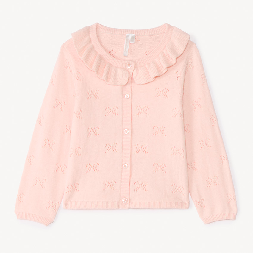 Gilet col claudine en tricot avec broderie ajouré pour bébé fille 