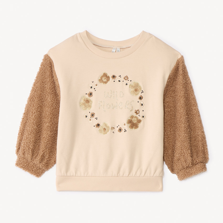 Sweat bi-matière avec sherpa bouclettes pour bébé fille
