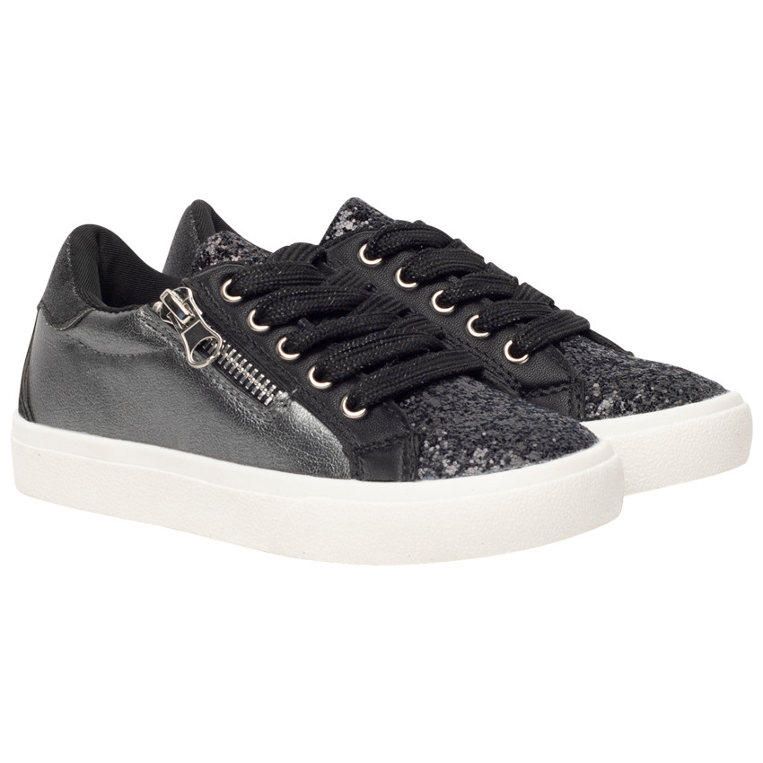 Baskets noires à strass et effet irisé avec fermeture éclair pour fille 