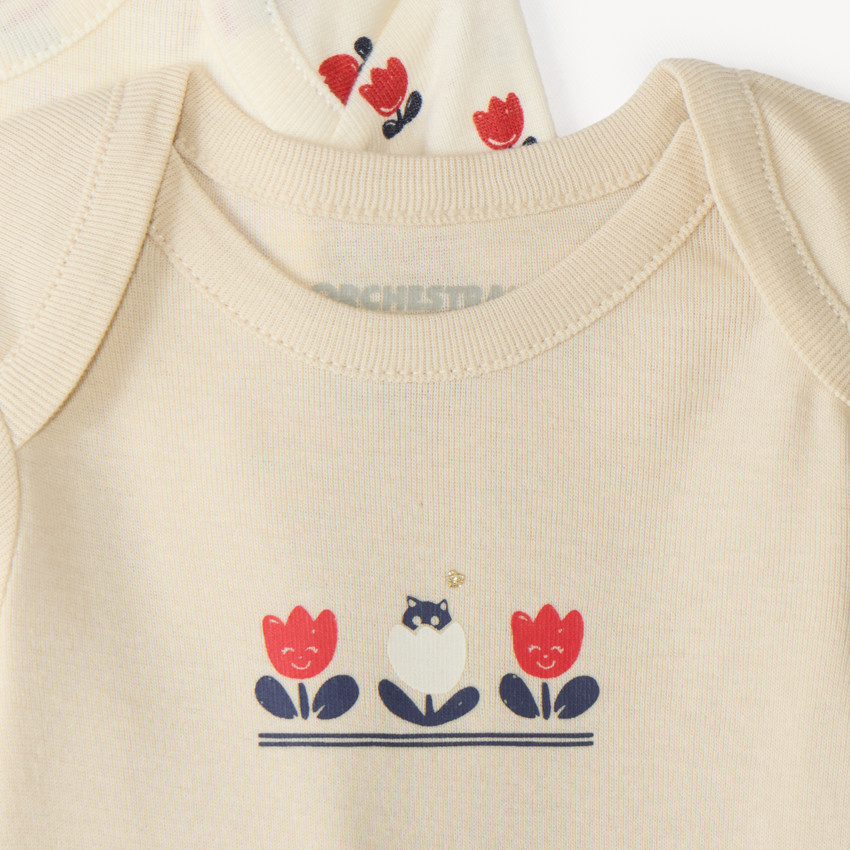 Lot de 7 bodies manches longues bébé fille motif tulipe 