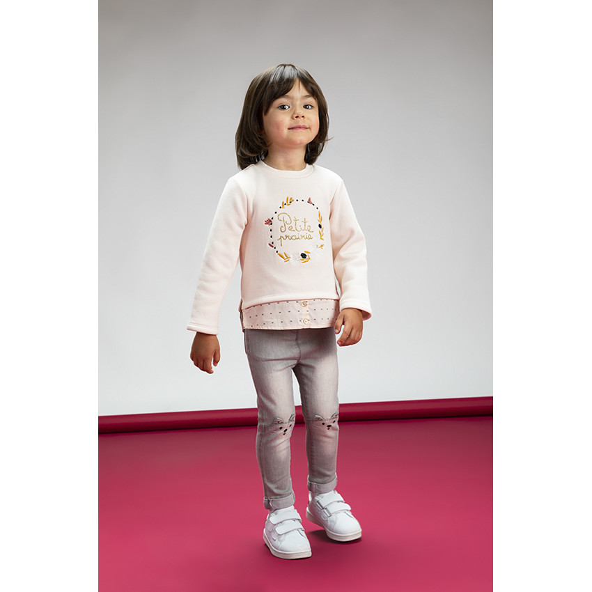 Sweat 2 en 1 en molleton contre collé et sherpa avec broderies pour bébé fille 