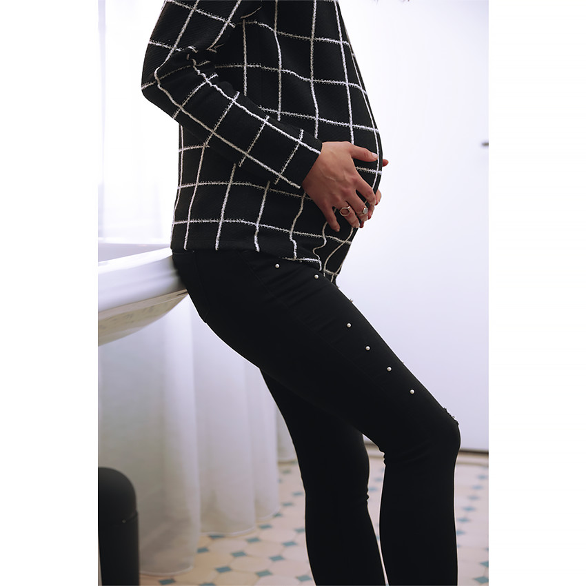 Jeans de grossesse coupe slim avec perles cousues 