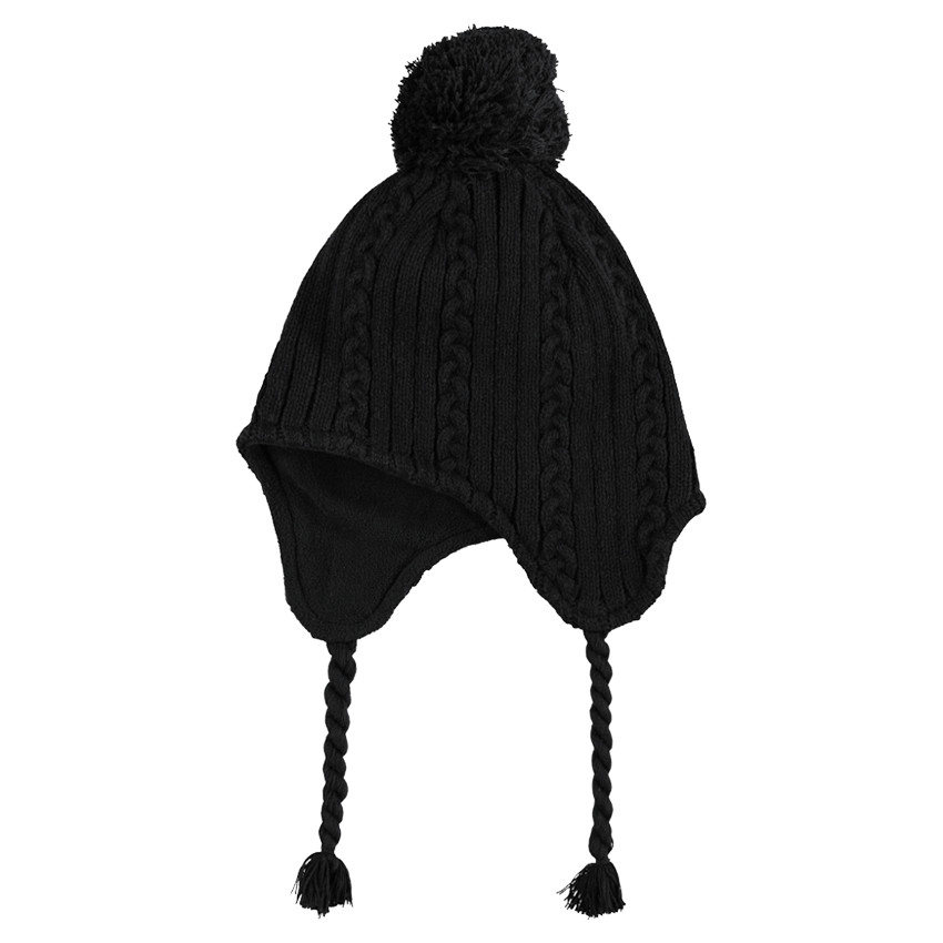 Bonnet péruvien en tricot avec détails brodés et pompon