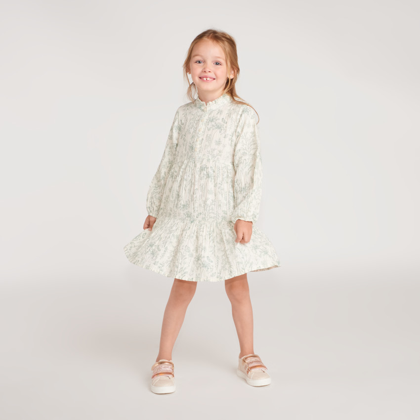 Robe fille manches longues imprimé fleurs et papillons