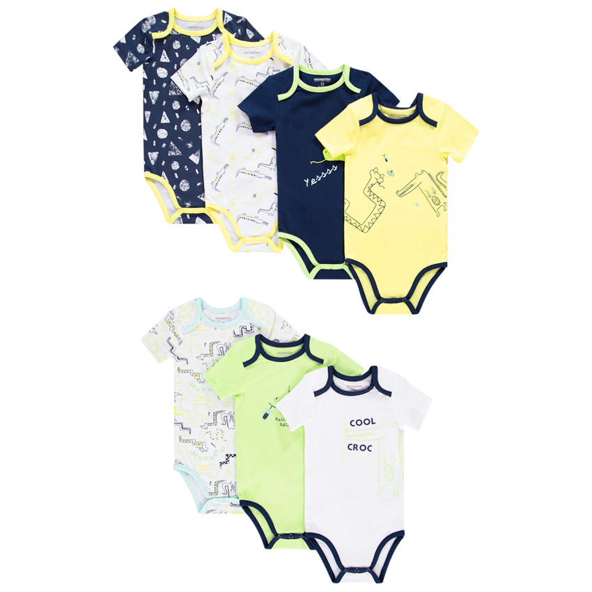 Lot de 7 bodies manches courtes pour bébé garçon print reptiles 