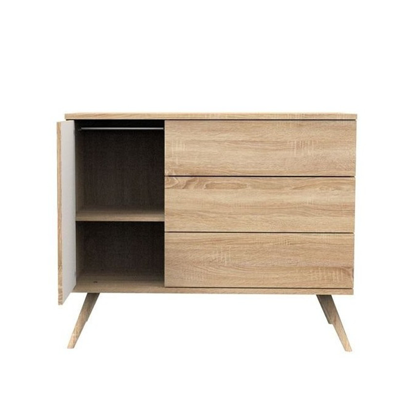 Commode à 3 tiroirs et 1 porte Seventies aspect chêne doré/vanille 