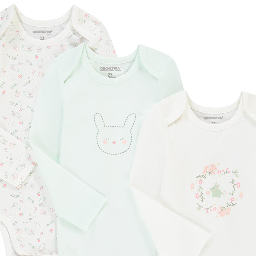 Lot de 5 bodies manches longues imprimé lapin 