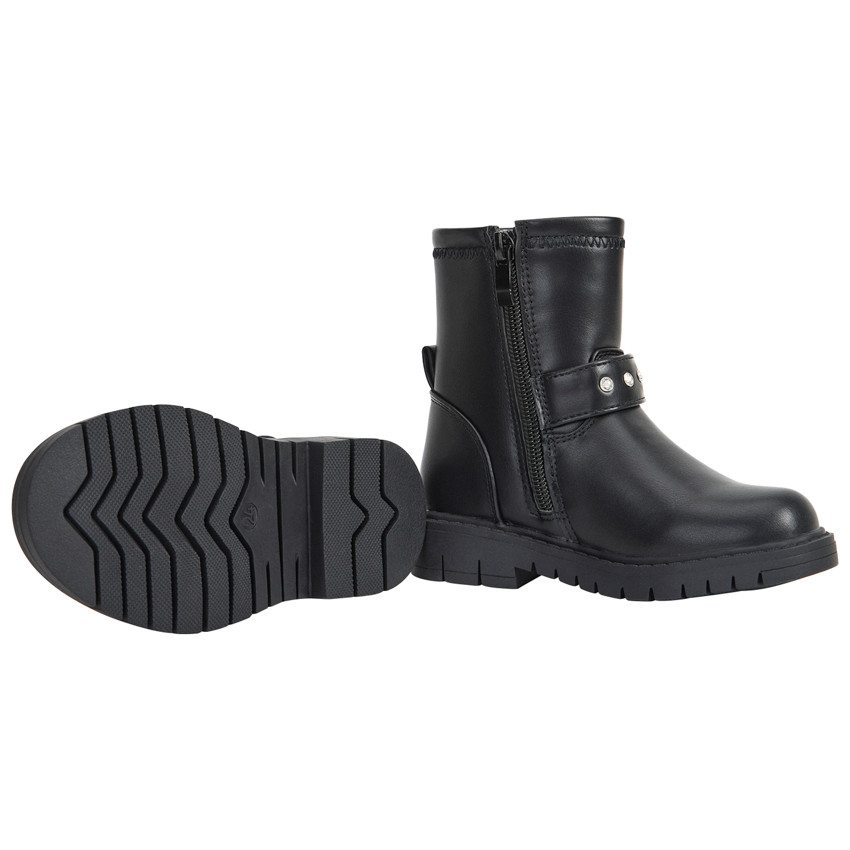 Bottes noir à zip avec bride à strass et boucle pour fille 