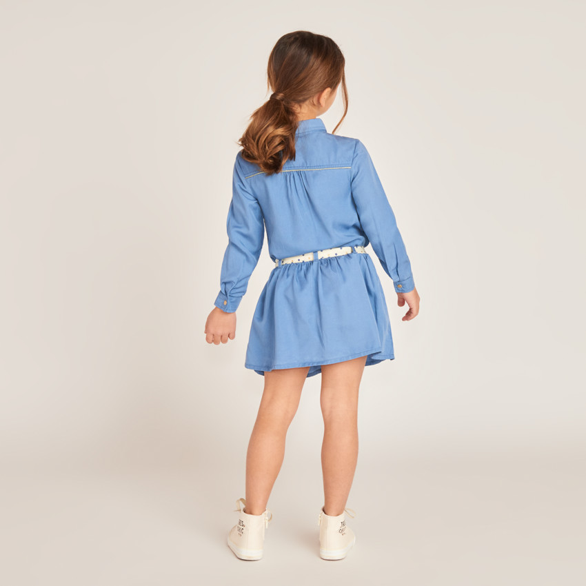 Robe chemise manches longues avec ceinture pour fille 